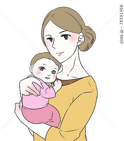 イラスト素材 女の子の赤ちゃんを抱っこする母親の女性のイラスト素材
