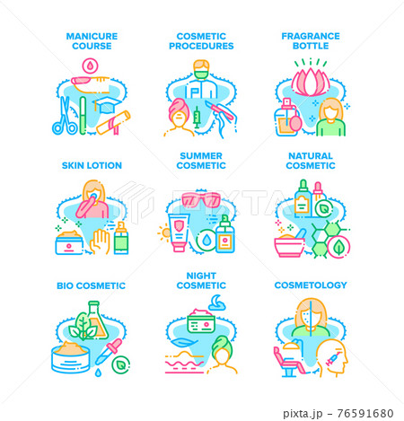 Cosmetic Procedures Set Icons Vector Illustrations Cosmetic Procedures Set Icons Vector Illustrations 76591680