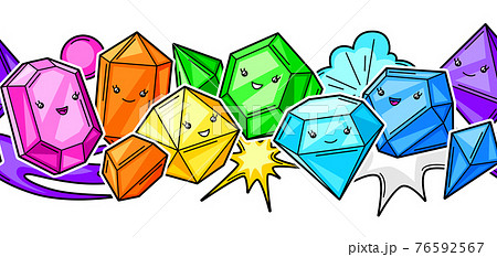 Seamless pattern with cute kawaii crystals or gems. Seamless pattern with cute kawaii crystals or gems. 76592567