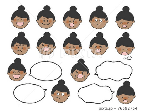 表情豊かな黒人女の子のイラスト アイコン吹き出しのイラスト素材