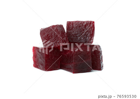 Fresh beet cubes isolated on white background Fresh beet cubes isolated on white background 76593530