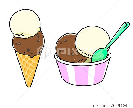 二段重ねアイスクリームのイラスト素材 [76594049] - PIXTA