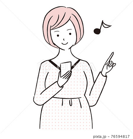 手描き1color マタニティ 妊婦が携帯電話を操作のイラスト素材