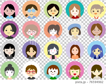 ゆるくてかわいい女性アイコンセット2のイラスト素材