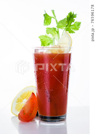 Bloody Mary cocktail in glass and ingredients 76596178