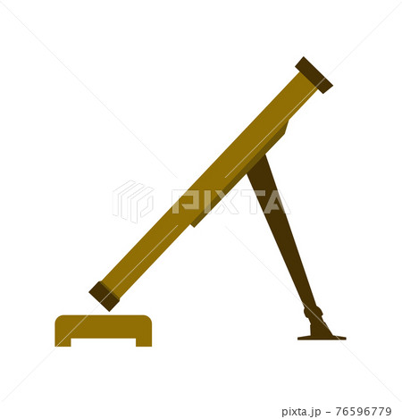 Weapon mortar military vector army illustration icon. War military mortar artillery gun symbol. Battle bomb missile force aggression conflict. Aiming machine launcher shooting weapon defending icon 76596779