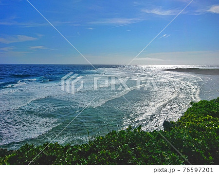 青空と波と緑の南国の風景 76597201