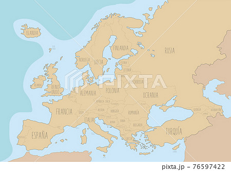 Political Map Of Europe With Names In Spanish のイラスト素材