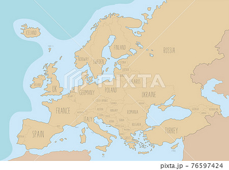 Political map of Europe with names in English. Vector Illustration 76597424