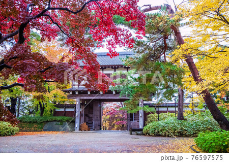 日本100名城　雨と紅葉の久保田城　表門 76597575