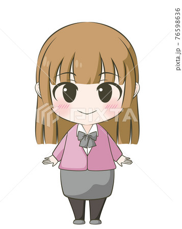 ビジネス系 笑顔の女性 アニメ風デフォルメイラストのイラスト素材
