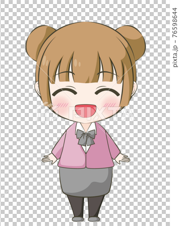 ビジネス系 笑顔の女性 アニメ風デフォルメイラストのイラスト素材