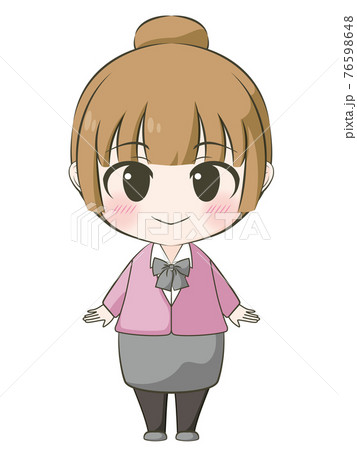 ビジネス系　笑顔の女性　アニメ風デフォルメイラスト 76598648