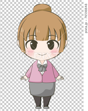 ビジネス系　笑顔の女性　アニメ風デフォルメイラスト 76598648