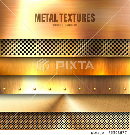 Realistic brushed metal textures set. Polished stainless steel background. Vector illustration. Realistic brushed metal textures set. Polished stainless steel background. Vector illustration. 76598677