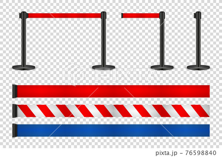 Realistic retractable belt stanchion on transparent background. Crowd control barrier posts with 76598840