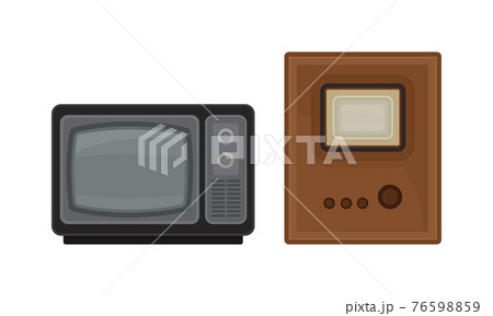 Retro Television Set or Television Receiver with Display for Viewing and Hearing Television Broadcasting Vector Set Retro Television Set or Television Receiver with Display for Viewing and Hearing Television Broadcasting Vector Set 76598859