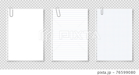 Realistic blank paper sheet with shadow in A4 format isolated on  transparent checkered background. Notebook or book page. Design template or  mockup. Vector illustration. Stock Vector