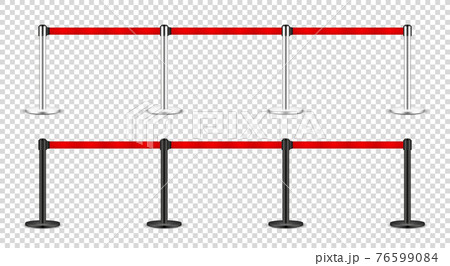 Realistic retractable belt stanchion on transparent background. Crowd control barrier posts with caution strap. Queue lines. Restriction border and danger tape. Vector illustration. Realistic retractable belt stanchion on transparent background. Crowd control barrier posts with caution strap. Queue lines. Restriction border and danger tape. Vector illustration. 76599084