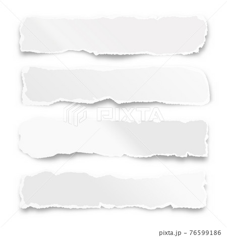Ripped paper strips isolated on white background. Realistic crumpled paper scraps with torn edges. Shreds of notebook pages. Vector illustration. Ripped paper strips isolated on white background. Realistic crumpled paper scraps with torn edges. Shreds of notebook pages. Vector illustration. 76599186