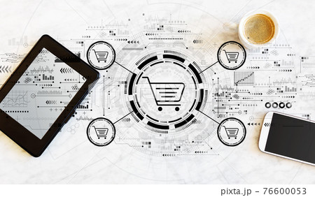 Online shopping theme with tablet and phone Online shopping theme with tablet and phone 76600053