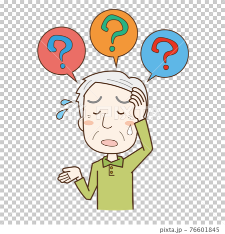 物忘れで思い出せなくて困る高齢男性 物忘れで思い出せなくて困る高齢男性 76601845