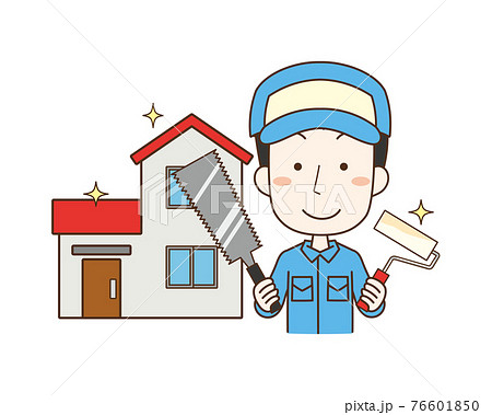 家の修繕作業を行う男性作業員 76601850