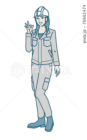 ヘルメットをかぶった作業服女性のベクターイラストレーション 76602474