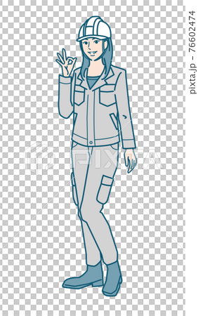 ヘルメットをかぶった作業服女性のベクターイラストレーション 76602474