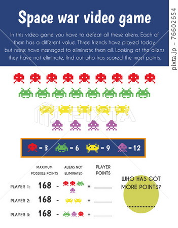 Space war videogame Educational Sheet. Primary module for Numerical Ability. 5-6 years old. Educational Sheets Series 76602654