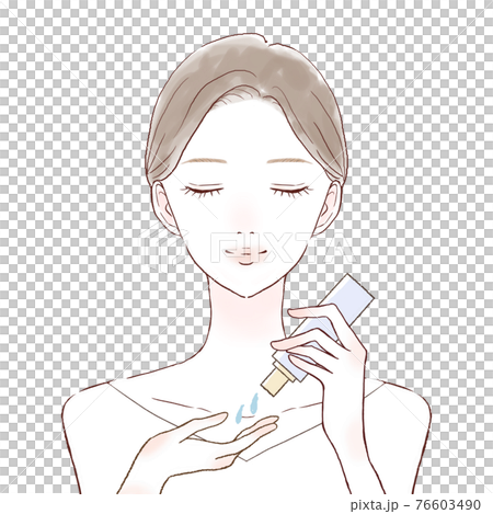 スキンケア用オイルを手に取る女性 76603490