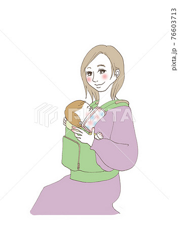 乳児と母親 だっこひもを使っている女性のイラスト素材