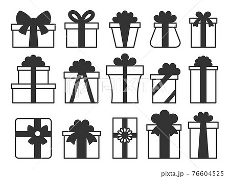 Gift box present package parcel glyph icon set 76604525