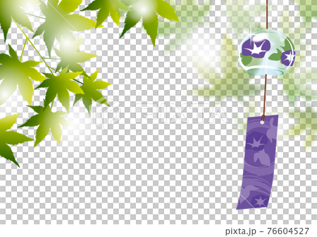 Background material of blue autumn leaves and wind chimes_summer image 76604527