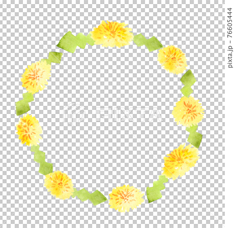 手描き水彩のタンポポ 円形フレーム 手描き水彩のタンポポ 円形フレーム 76605444