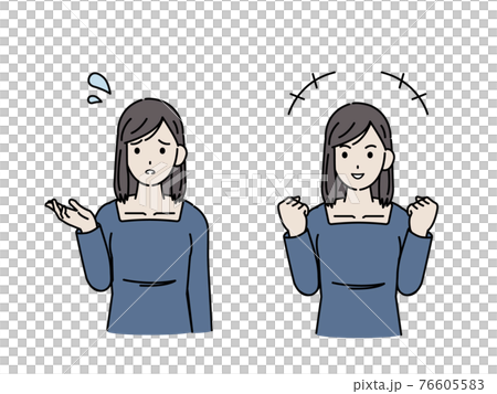 若い女性 困るポーズ ガッツポーズ 上半身 イラスト素材のイラスト素材