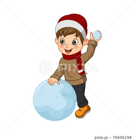 Cute little boy in winter clothes playing a snowball Cute little boy in winter clothes playing a snowball 76606298