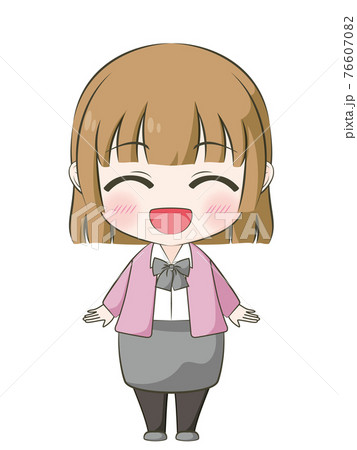 ビジネス系 笑顔の女性 アニメ風デフォルメイラストのイラスト素材