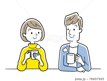 ベクターイラスト素材：飲み物を飲んでリラックスするカップル、夫婦 76607995