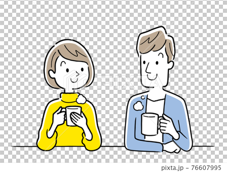 ベクターイラスト素材：飲み物を飲んでリラックスするカップル、夫婦 76607995
