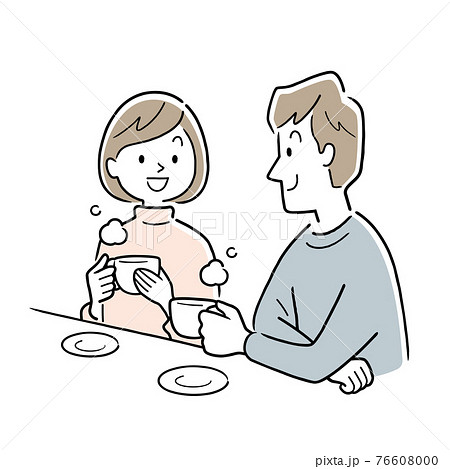 ベクターイラスト素材：飲み物を飲んでリラックスするカップル、夫婦 76608000