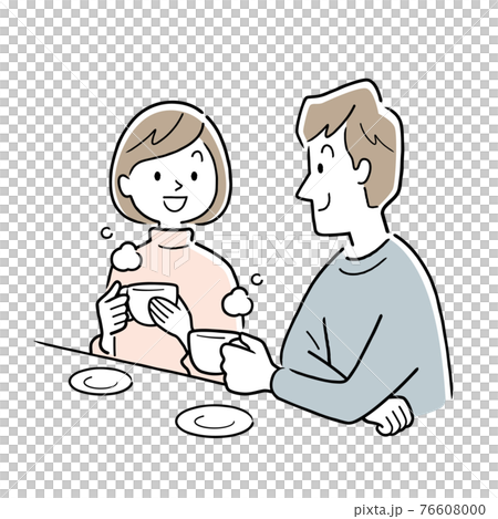 ベクターイラスト素材：飲み物を飲んでリラックスするカップル、夫婦 76608000