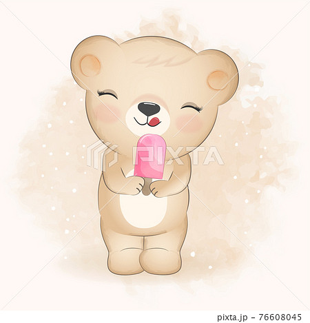 Cute bear with ice cream hand drawn illustration 76608045