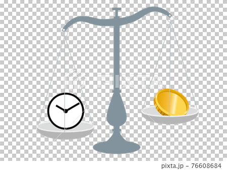比較時鐘和金錢的天平插圖 時間的圖像插圖就是金錢 76608684