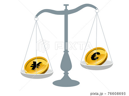 日本円とユーロお金を比べる天秤ばかりのイラスト 外国為替 外貨投資外貨預金のイメージイラスト 日本円とユーロお金を比べる天秤ばかりのイラスト 外国為替 外貨投資外貨預金のイメージイラスト 76608693