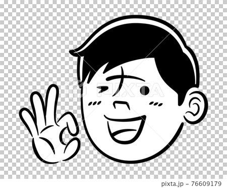 OKサインを出す男性のモノクロイラスト 76609179