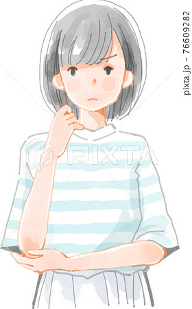 不機嫌な女性の水彩風イラストのイラスト素材