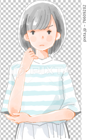 不機嫌な女性の水彩風イラスト 76609282