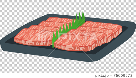 お皿に並んで置かれている牛肉のイメージイラストのイラスト素材