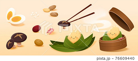 Isolated rice dumpling ingredients 76609440